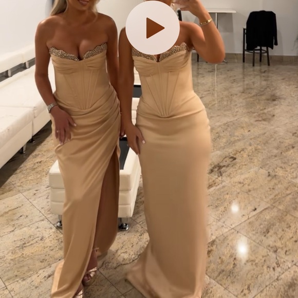 Nude Bridesmaid Dress with Slit - Picture 2 of 3